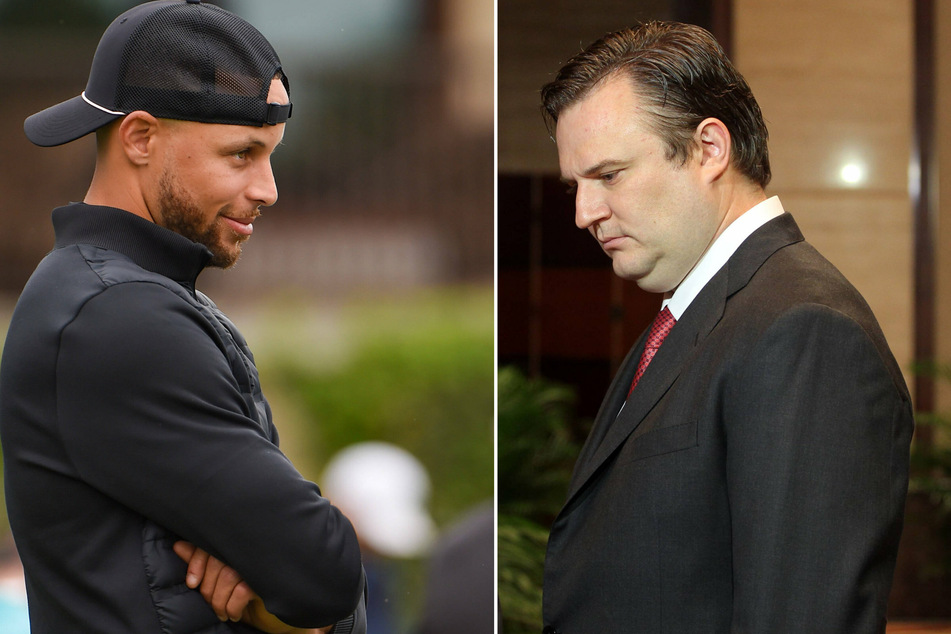 Daryl Morey (r.) was found guilty of tampering by the NBA for his tweet about Steph Curry.