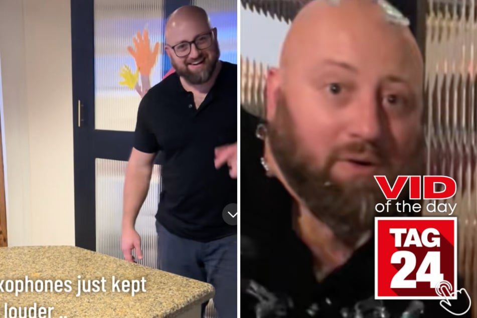 Josh thought he could jump onto the kitchen counter in one smooth move - instead, he fell backward, slammed into a glass door and sent it shattering all over his head!