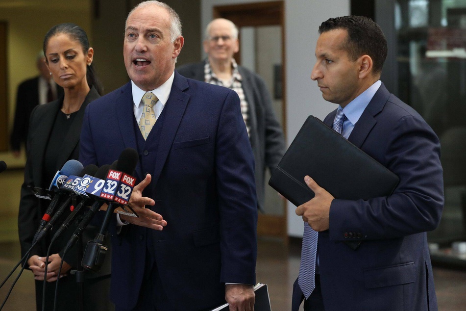 February 2021: R. Kelly's now-terminated attorney Steven Greenberg speaks to a press conference following a hearing for the ex-R&B star.