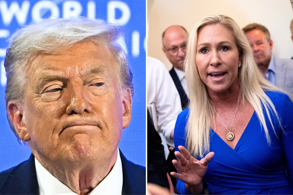 In a recent social media post, Marjorie Taylor Greene (r) criticized President Donald Trump (l) for endorsing Republicans she believes "solidify the swamp."