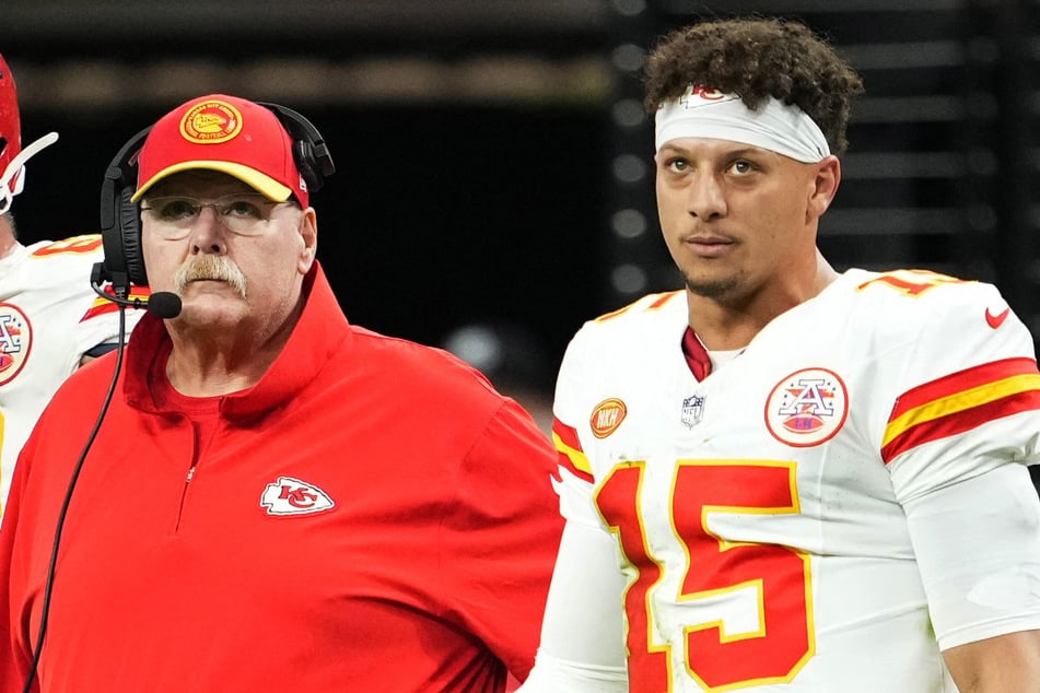 Chiefs head coach Andy Reid (l.) and quarterback Patrick Mahomes (r.) both expressed sorrow over the former NFL player's death.