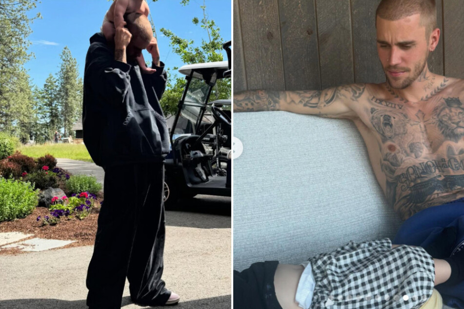 Justin Bieber (r.) shared adorable photos of his and Hailey's son Jack Blues Bieber on Instagram!