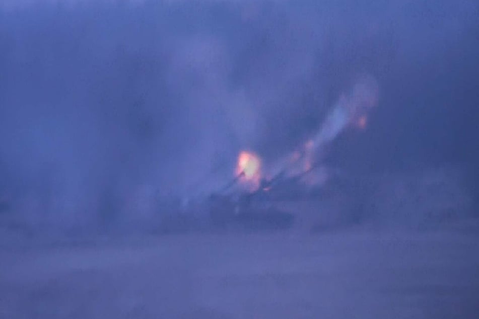 A video screenshot released by the forces of the separatist Luhansk People's Republic shows the artillery shooting on the contact line.