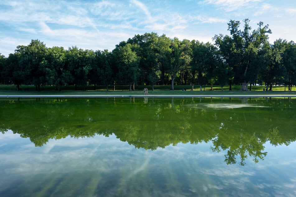 Trump's renovations to Washington's Reflecting Pool have hit another snag, as the new "American flag blue" paint has been spotted peeling off the pool.