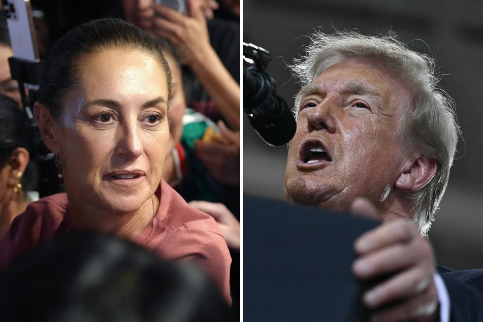President Donald Trump (r) mocked Mexican President Claudia Sheinbaum's (l) pronunciation of her own country's name in a shocking racist rant.