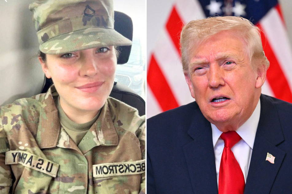 The ex-boyfriend of slain National Guard member Sarah Beckstrom (l.) allegedly revealed how she felt about Donald Trump (r.) deploying troops to Washington DC.