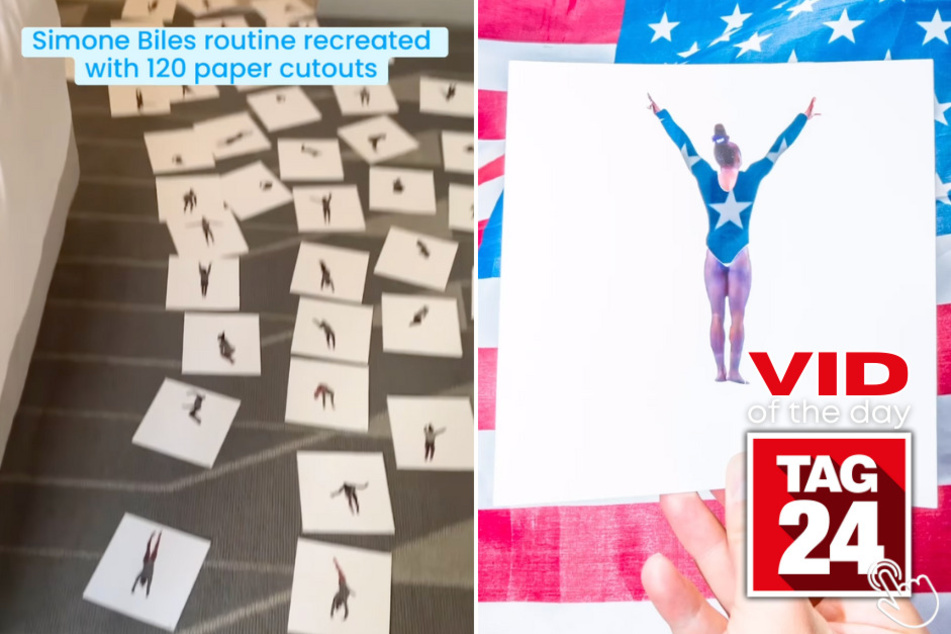 Today's Viral Video of the Day features an incredible display in honor of Simone Biles' impressive wins at the 2024 Paris Olympics.