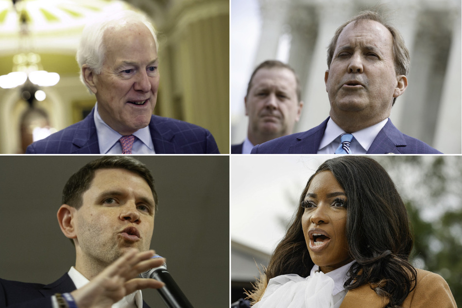 Incumbent John Cornyn (top l.) is facing off against Ken Paxton (top r.) in the Republican Senate primaries, while James Talarico (bottom l.) is challenging Jasmine Crockett (bottom r.) in the Democratic race.