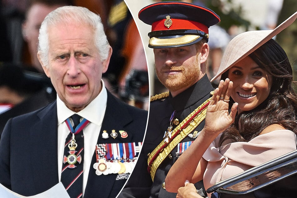 Prince Harry (c.) and Meghan Markle (r.) are said to have not been invited to June's Trooping the Colour, which will honor King Charles.
