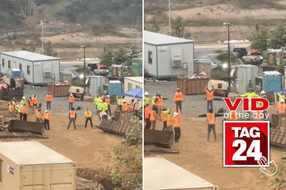 Viral Video of the Day for September 20, 2023: Construction workers stretch their stuff!