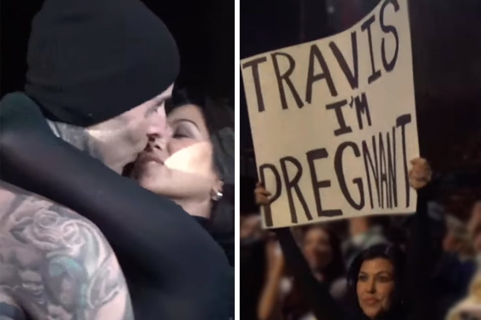 Kourtney Kardashian reveals baby news at Blink-182 show in throwback style
