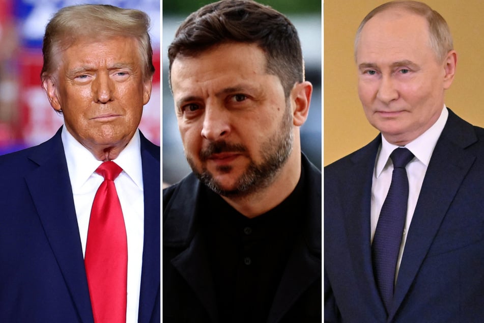 A three-way summit between US President Donald Trump (l.), Ukrainian President Volodymyr Zelensky (c.), and Russian President Vladimir Putin is unlikely, the Kremlin said.
