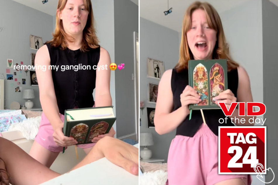 Madeline Coulson and her best friend had a laugh after smashing a ganglion cyst with a book in this hilarious TikTok!