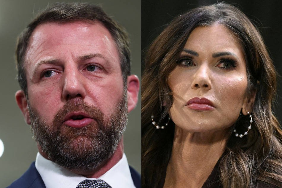 Senator Markwayne Mullin (l.) is set to replace Kristi Noem as head of the Department of Homeland Security at the end of the month.
