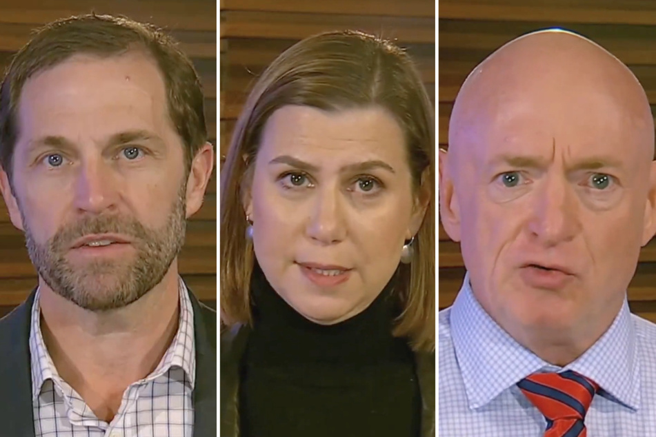 The Trump administration responded after Democratic lawmakers including Rep. Jason Crow (l.), as well as Senators Elisa Slotkin (c.) and Mark Kelly, called on US military and intelligence personnel to refuse illegal orders.