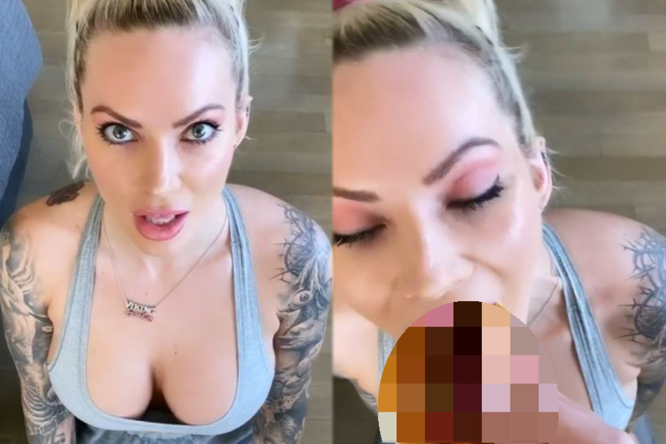 Viking Barbie opens her mouth for a large sausage