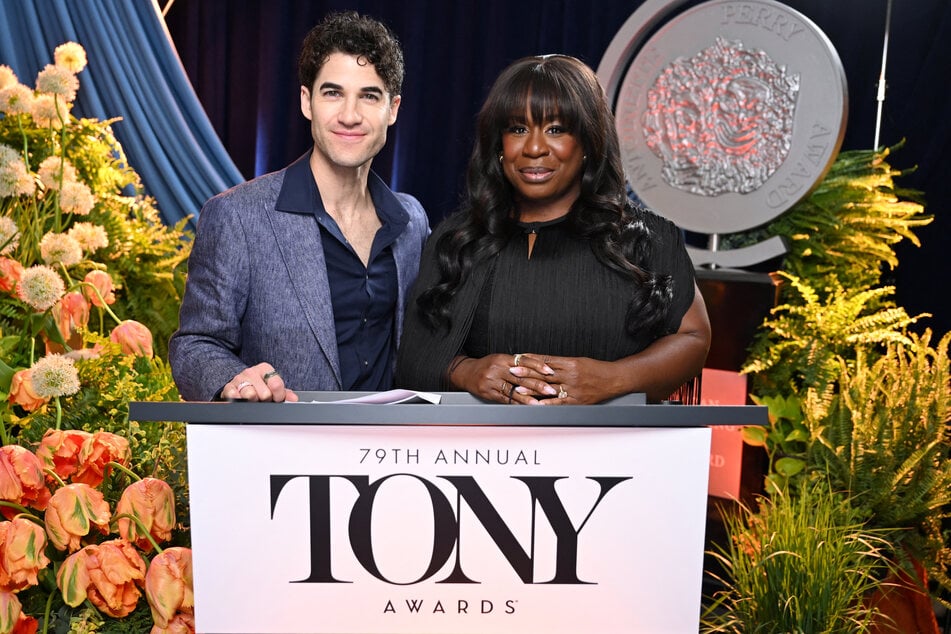 Darren Criss (l.) and Uzo Aduba announced this year's Tony Award nominees on Tuesday morning.