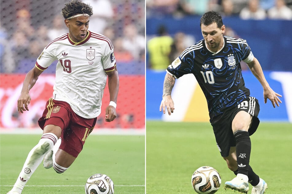 Lamine Yamal (l) and Lionel Messi will face off in Sunday's World Cup final between Spain and Argentina.