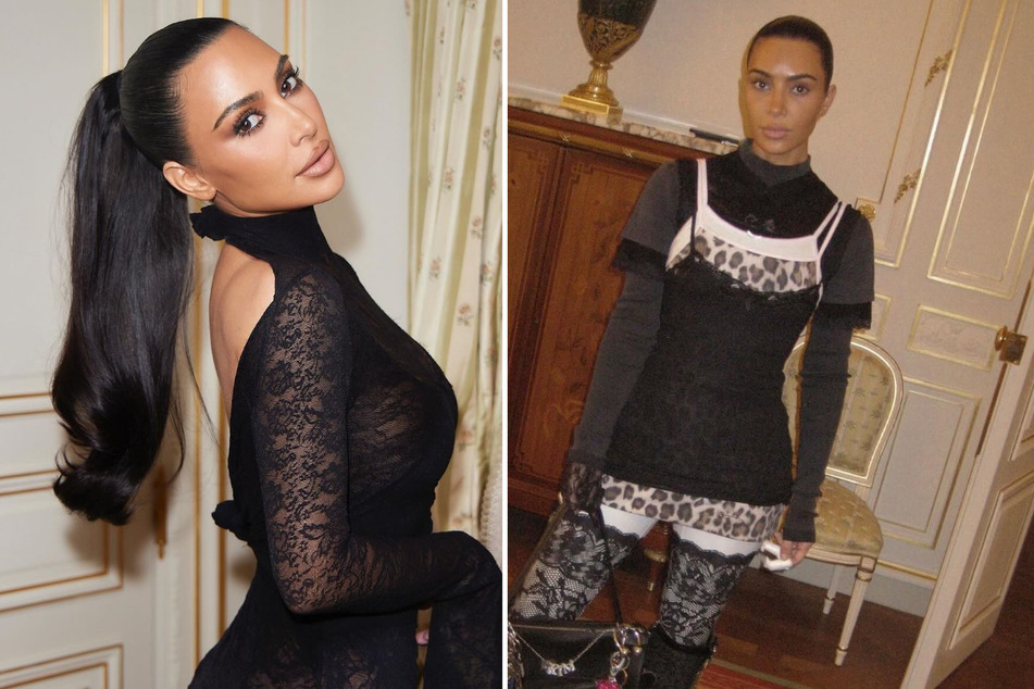 Kim Kardashian rocked a very layered look in her latest Instagram post from Paris Fashion Week.