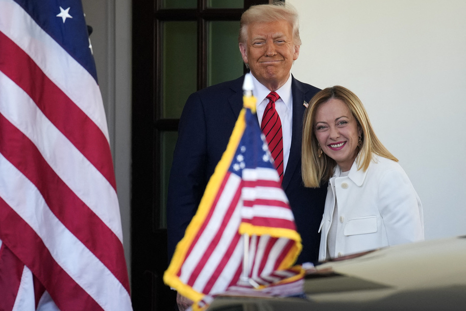 President Donald Trump greets Italian Prime Minister Giorgia Meloni outside the West Wing of the White House on Thursday in Washington, DC.