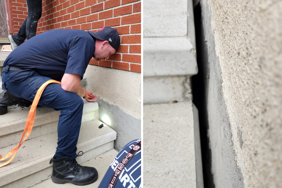 Black kittens get rescued after falling through a crack!