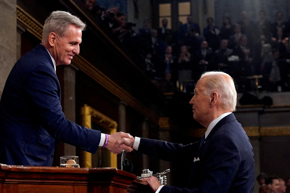 House Speaker Kevin McCarthy (l.) threatened Tuesday to hold the head of the FBI in contempt of Congress if the agency didn’t comply with a congressional subpoena.