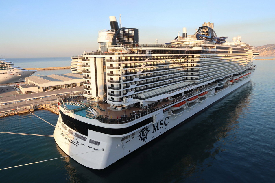 The MSC Seashore cruise ship at port.