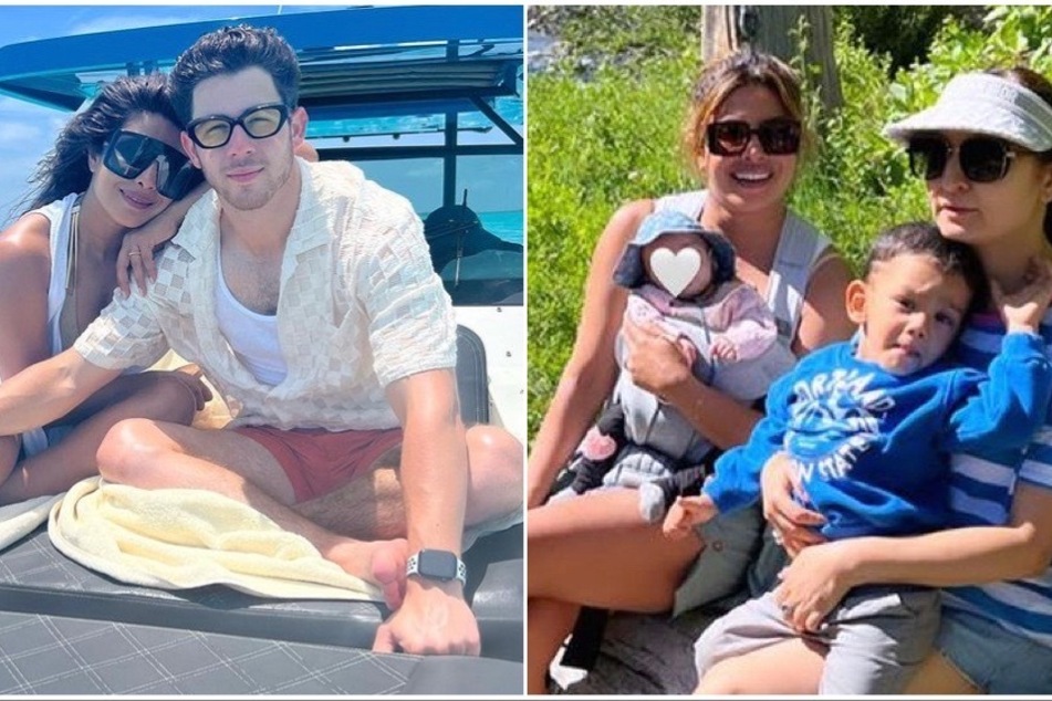 Priyanka Chopra (l) showed off her firstborn daughter with Nick Jonas in rare snap.