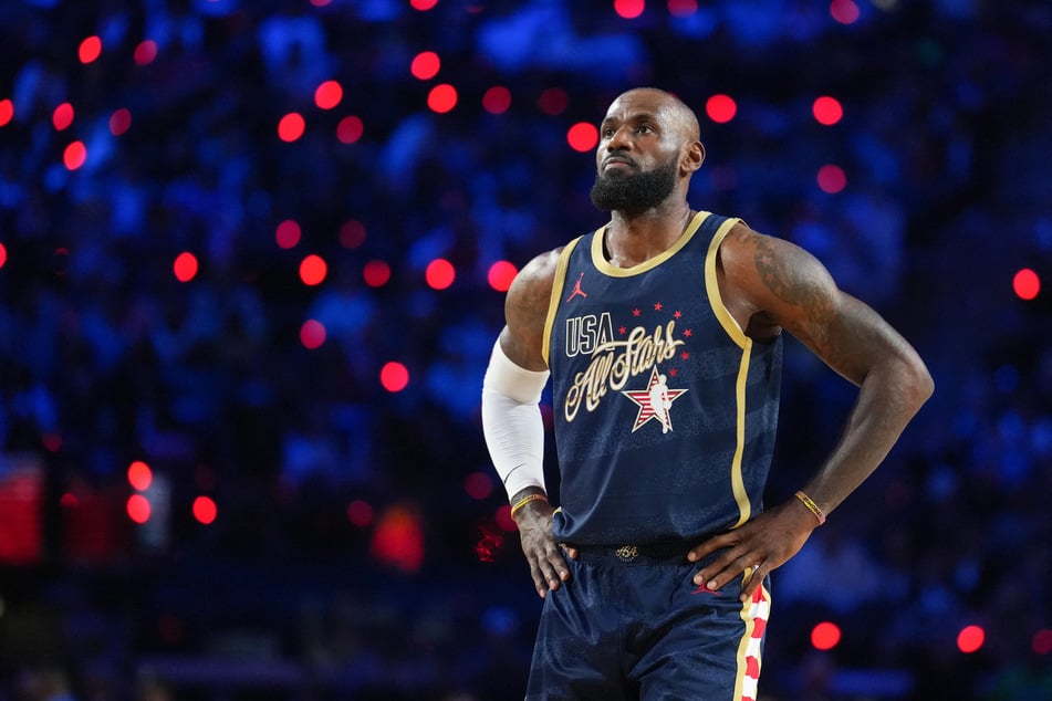 Team USA Stripes forward LeBron James looks on in game two against Team Stars during the 75th NBA All-Star Game at Intuit Dome on February 15, 2026.