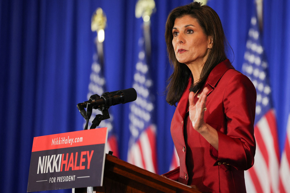Nikki Haley speaks on stage at her watch party during the South Carolina Republican presidential primary election in Charleston.