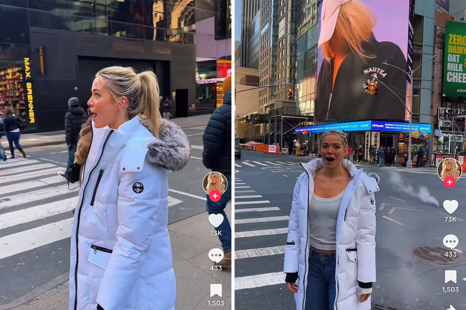 Olivia Dunne stunned by her epic Times Square billboard!