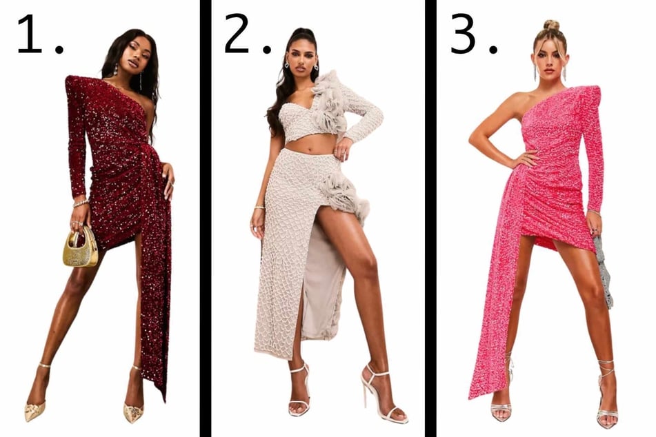 Get funky with a one-shoulder top and off-center hem to watch the ball drop!