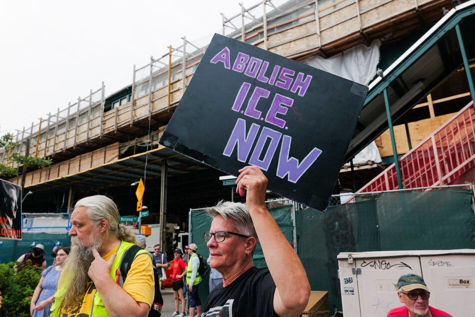 Students and activists protest US Immigration and Customs Enforcement in New York on August 10.