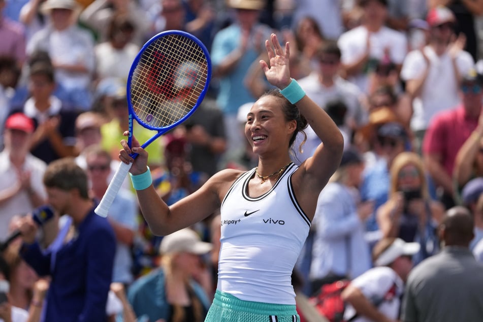 China's Qinwen Zheng celebrates winning her US Open third round match against Madison Keys (not pictured) on September 5, 2026.