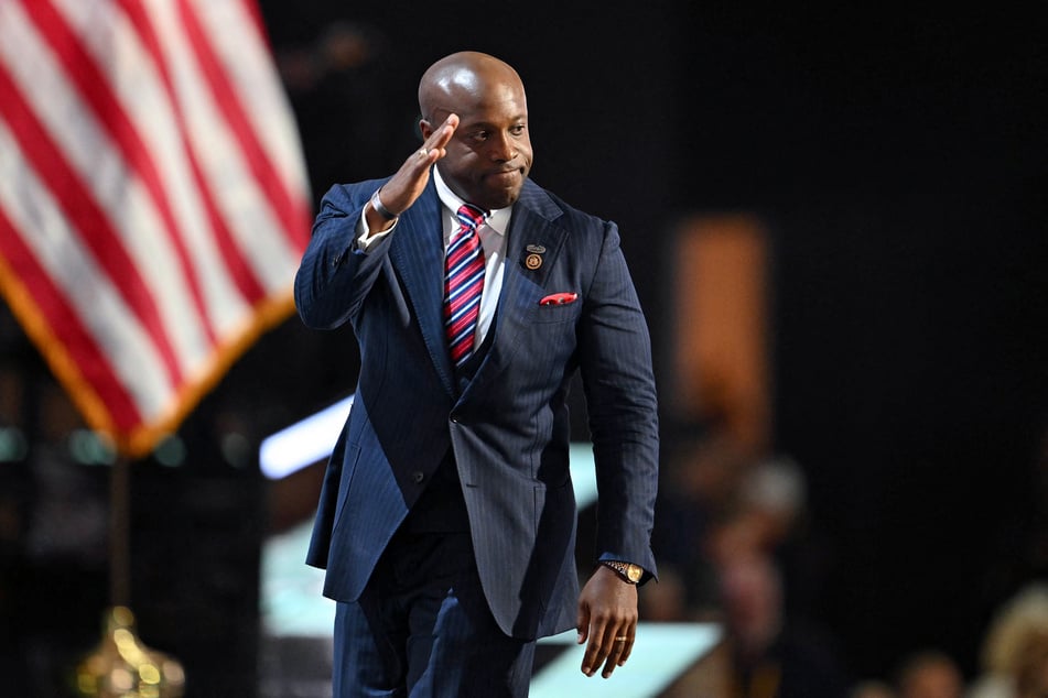 Representative Wesley Hunt salutes after speaking during the first day of the 2024 Republican National Convention. The Texas congressman has been named Donald Trump's nominee for ambassador to Saudi Arabia.