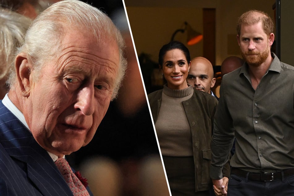King Charles (l) made it clear that Prince Harry (r) and Meghan Markle will not be working royals again. The couple made their surprise return to the UK at the end of August.