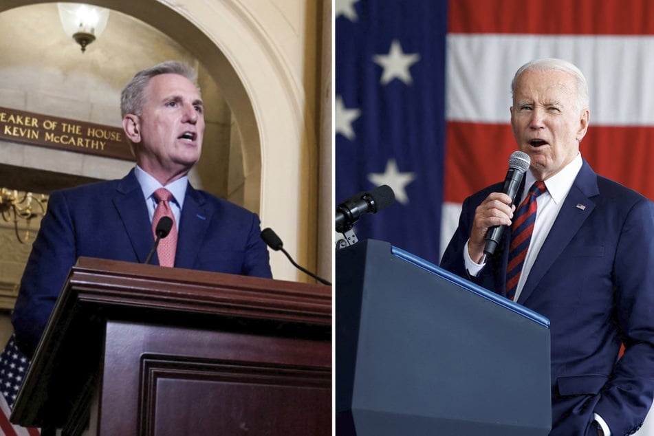 US House Speaker Kevin McCarthy (l.) has given the go ahead for an impeachment investigation into President Joe Biden.