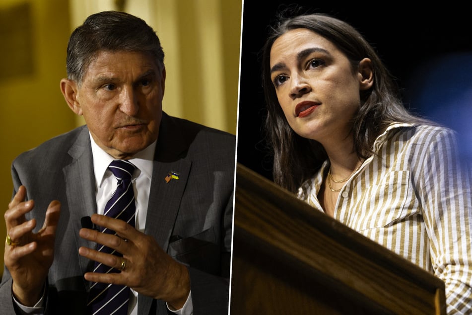 Ex-Senator Joe Manchin (l.), who left the Democratic Party, said he would not support Representative Alexandria Ocasio-Cortez (r.) for president.