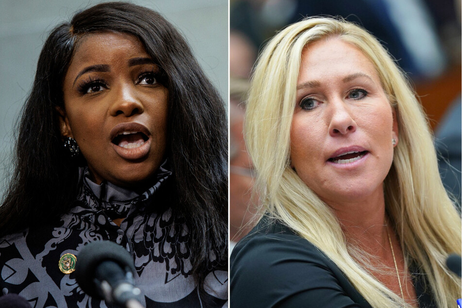 Congresswoman Marjorie Taylor Greene (r.) got into a tense exchange with two of her Democrat colleagues after insulting one during a recent House hearing.