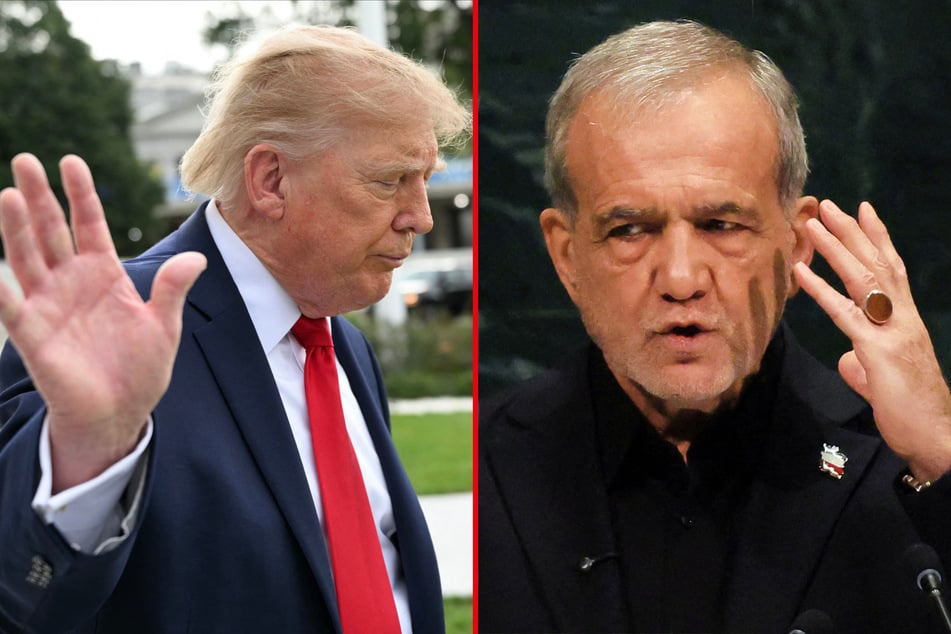 President Donald Trump (r.) says he has rejected a plan proposed by Iranian President Masoud Pezeshkian to reopen the Strait of Hormuz.