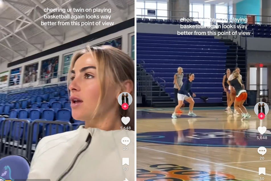 Responding to her sister's viral training TikTok, Hanna Cavinder (l) unleashed her own viral TikTok about Haley's return, leaving fans crying tears of laughter.