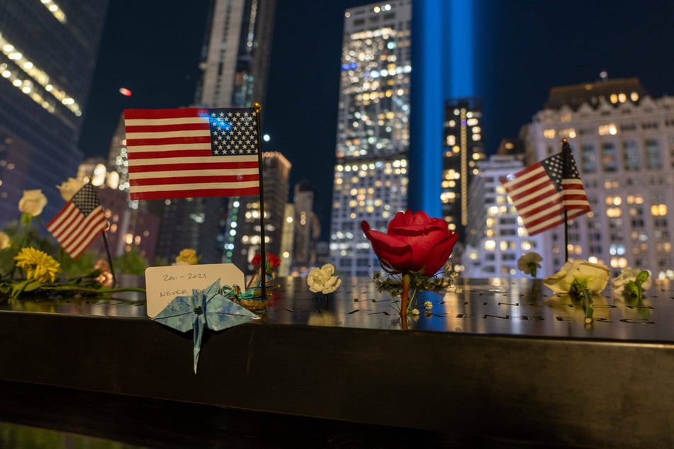 Tribute of Light illuminated the sky above the reflecting pool of the National September 11 Memorial and Museum on 20th anniversary of the attack in New York City.