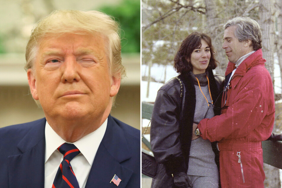 In recent prison emails, Jeffrey Epstein's (r.) co-conspirator Ghislaine Maxwell discussed how much "happier" she is since Donald Trump (l.) had her transferred.