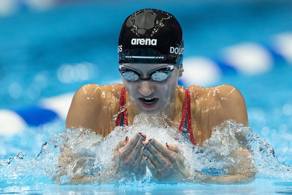 Kate Douglass participates in the US Olympic Team Swimming Trials women’s 200 meter breaststroke prelims at Lucas Oil Stadium in Indianapolis.