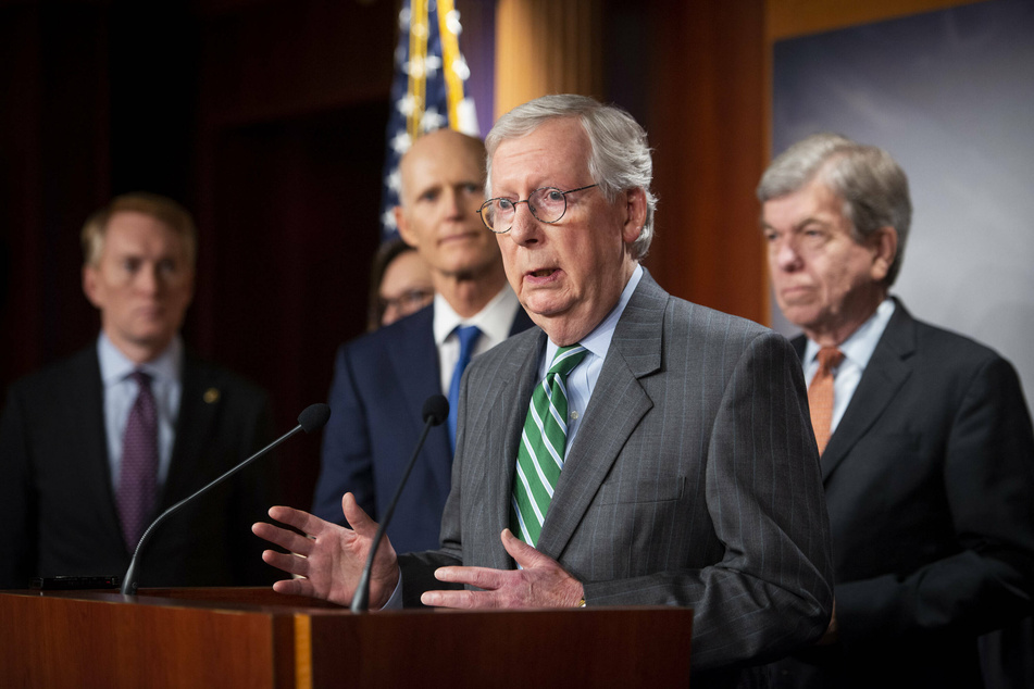 Kentucky Senator Mitch McConnell expresses his opposition to the For the People Act in a press conference.