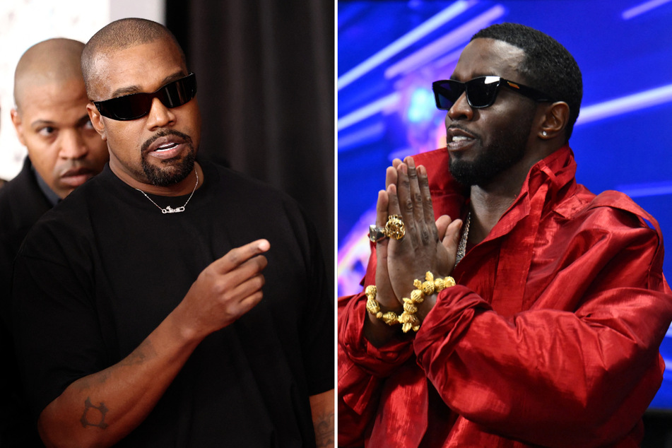 Kanye "Ye" West (l.) showed to support Sean "Diddy" Combs, who is facing accusations of sex trafficking and racketeering.