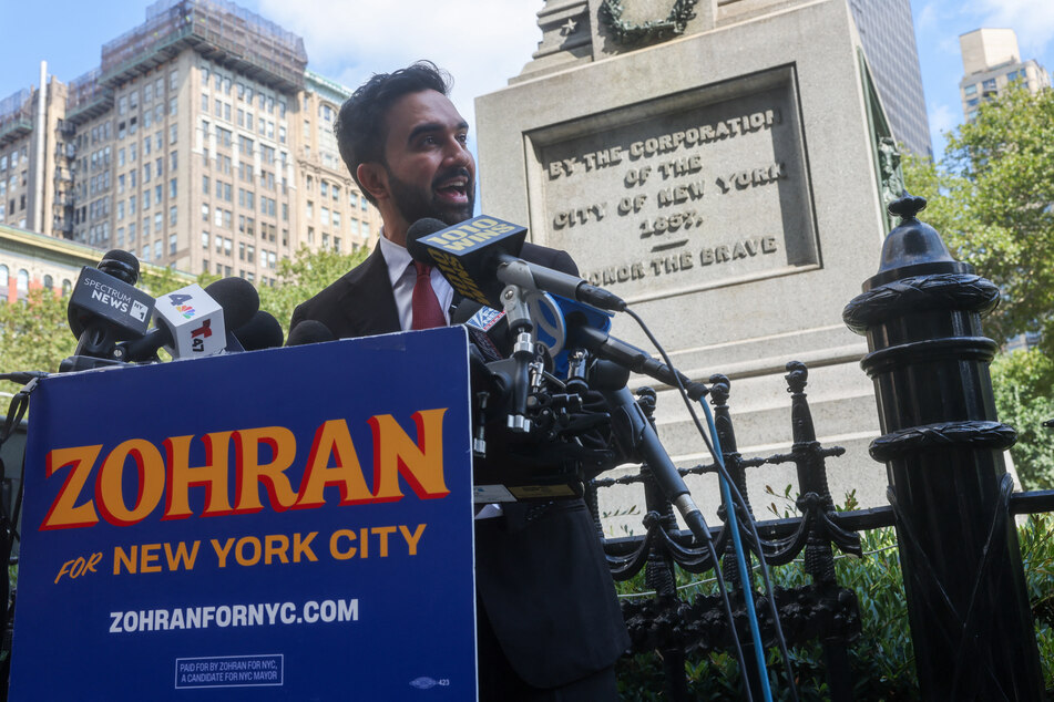 Zohran Mamdani speaks to the media at a press event in which he accused Mayor Eric Adams of working with the Trump administration against him on September 3, 2025.