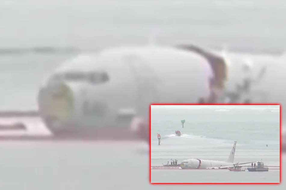 Military plane overshoots runway and crashes into the sea