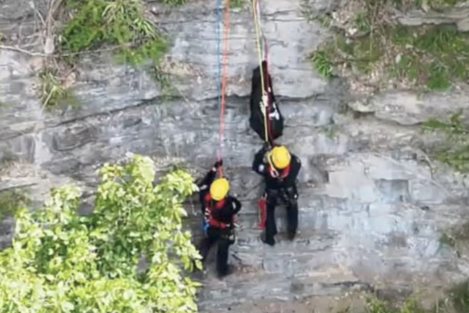 About 30 meters below the viewpoint, Carl had spent the night perched on a tiny rock ledge.
