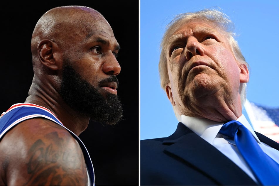 Trump raged on social media after LeBron James (r.) appeared to do some stretches as the national anthem played before his latest NBA game.